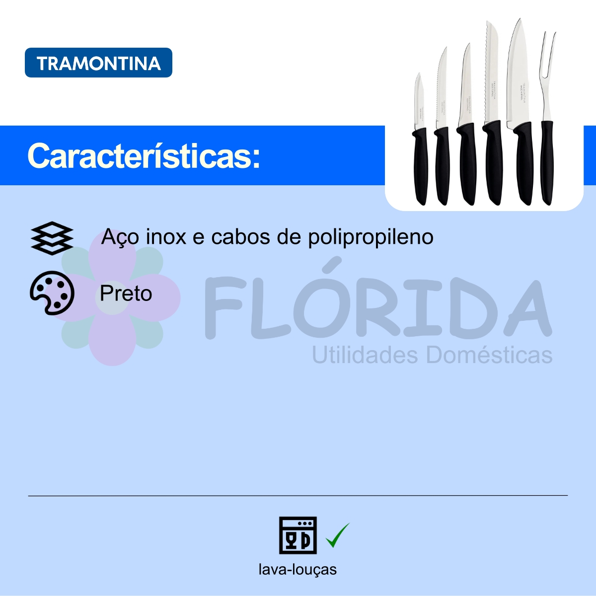 Jogo de Facas Tramontina Plenus Preto - 6 Peças - Imagem 9