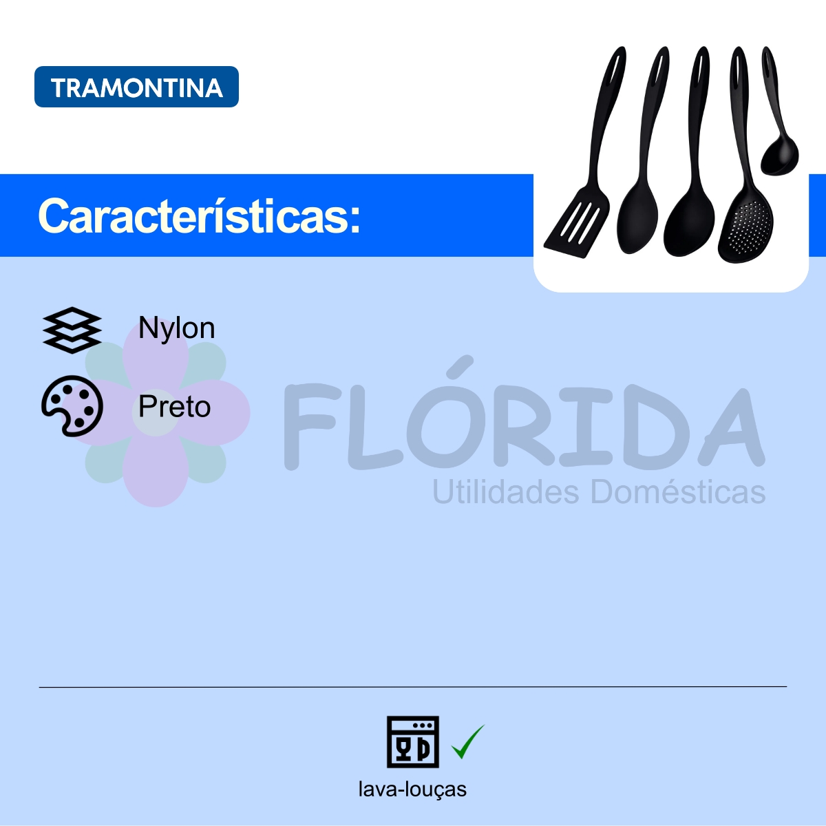 Jogo de Utensílios Nylon Tramontina Ability Preto - 5 Peças - Imagem 8